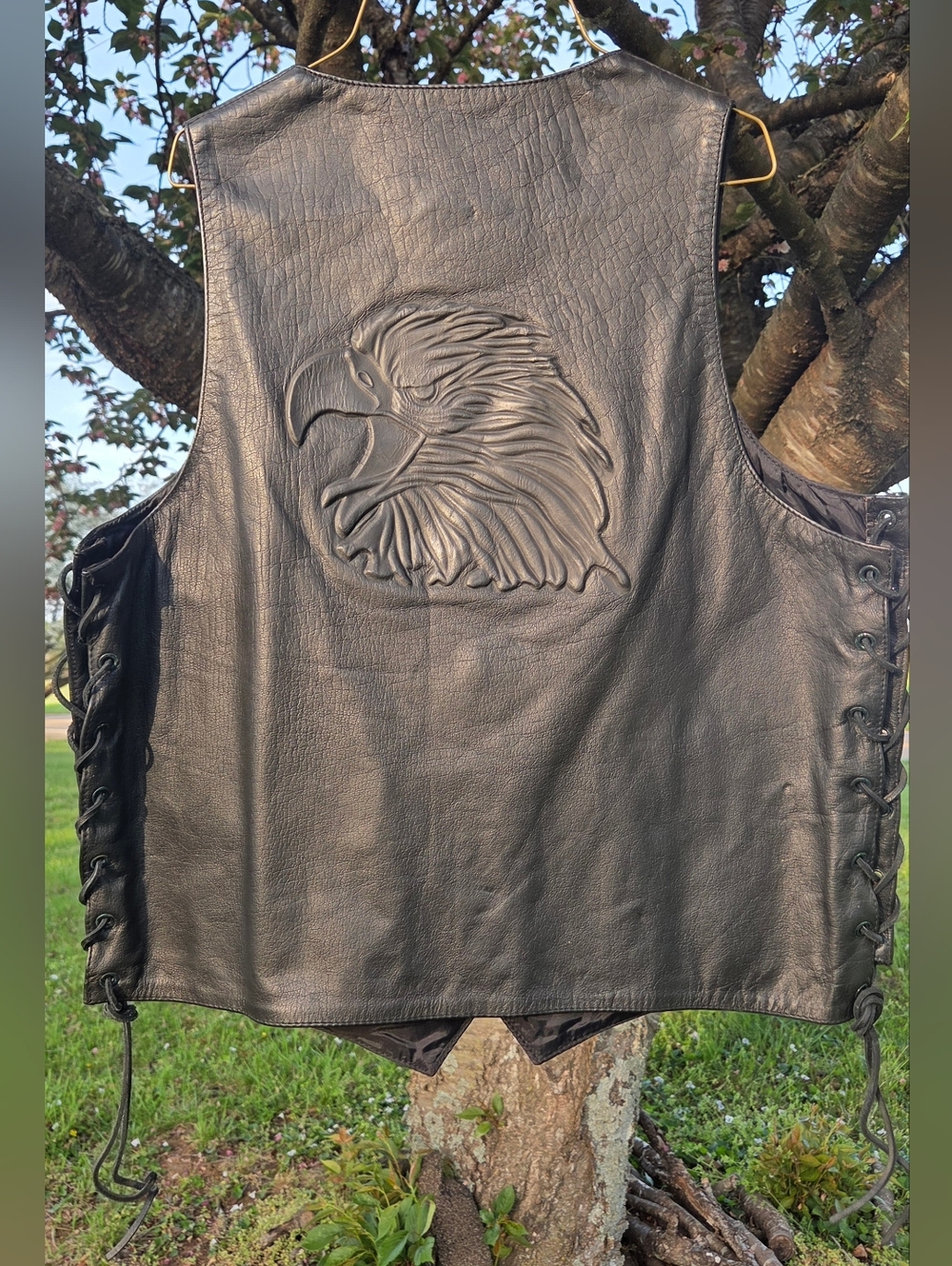 Vintage Wilsons Leather Vest Mens L Black 90S Biker Motorcycle Embossed Eagle